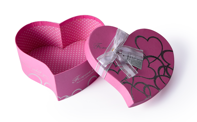 Fancy paper gift box heart shape gift box lid and bottom shape with ribbon